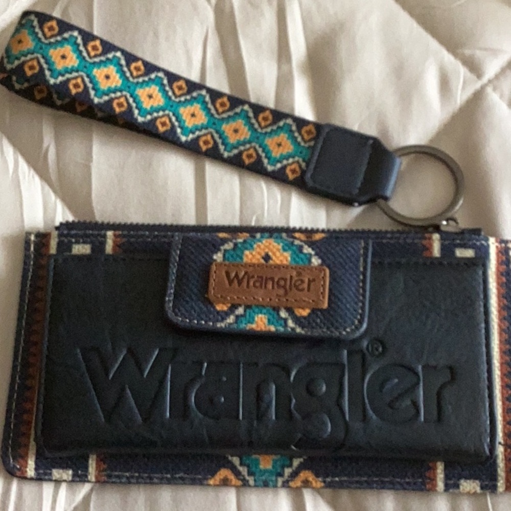 Wrangler Navy and Patterned Wallet with Strap